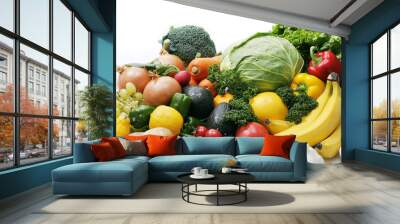 野菜と果物の集合　Image of different fruits and vegetables on white background Wall mural